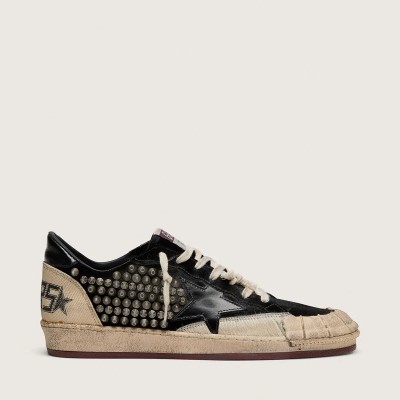 Golden Goose Ball Star Lab In Black Suede With Studs And Glossy Black Leather Star Golden Goose Ball Star Lab In Black Suede With Studs And Glossy Black Leather Star