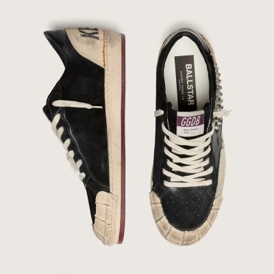 Golden Goose Ball Star Lab In Black Suede With Studs And Glossy Black Leather Star Golden Goose Ball Star Lab In Black Suede With Studs And Glossy Black Leather Star