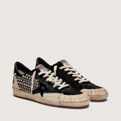 Golden Goose Ball Star Lab In Black Suede With Studs And Glossy Black Leather Star Golden Goose Ball Star Lab In Black Suede With Studs And Glossy Black Leather Star