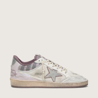 Golden Goose Ball Star Lab In White Nylon And Pony Skin With Silver Star And Lilac Inserts Golden Goose Ball Star Lab In White Nylon And Pony Skin With Silver Star And Lilac Inserts