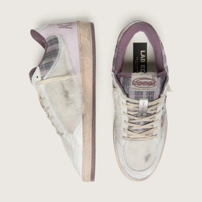 Golden Goose Ball Star Lab In White Nylon And Pony Skin With Silver Star And Lilac Inserts Golden Goose Ball Star Lab In White Nylon And Pony Skin With Silver Star And Lilac Inserts