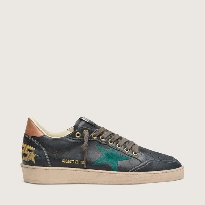 Golden Goose Ball Star Ltd In Black Leather With Green Embroidered Star Golden Goose Ball Star Ltd In Black Leather With Green Embroidered Star