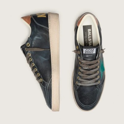 Golden Goose Ball Star Ltd In Black Leather With Green Embroidered Star Golden Goose Ball Star Ltd In Black Leather With Green Embroidered Star