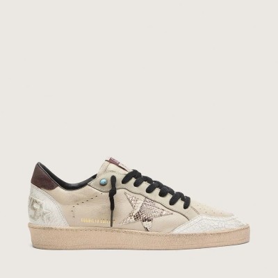 Golden Goose Ball Star Ltd In Cream Leather With Snake-Print Star Golden Goose Ball Star Ltd In Cream Leather With Snake-Print Star