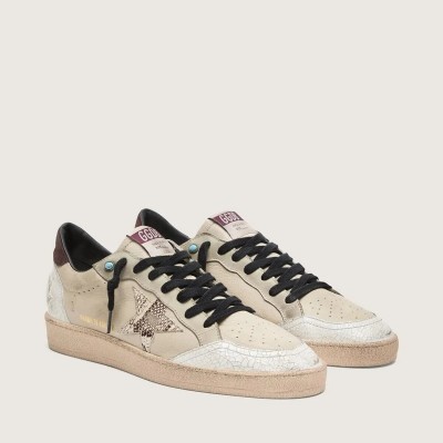 Golden Goose Ball Star Ltd In Cream Leather With Snake-Print Star Golden Goose Ball Star Ltd In Cream Leather With Snake-Print Star