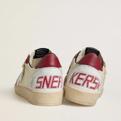 Golden Goose Ball Star Ltd In Cream Nappa With White Leather Star And Red Suede Inserts