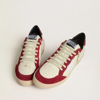 Golden Goose Ball Star Ltd In Cream Nappa With White Leather Star And Red Suede Inserts Golden Goose Ball Star Ltd In Cream Nappa With White Leather Star And Red Suede Inserts