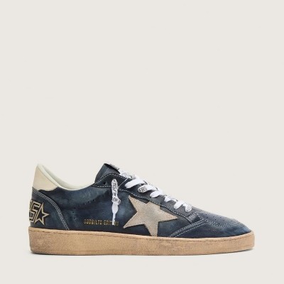 Golden Goose Ball Star Ltd In Dark Blue Leather With Beige Suede Star