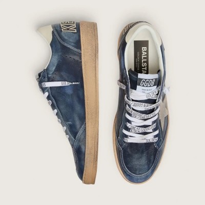 Golden Goose Ball Star Ltd In Dark Blue Leather With Beige Suede Star
