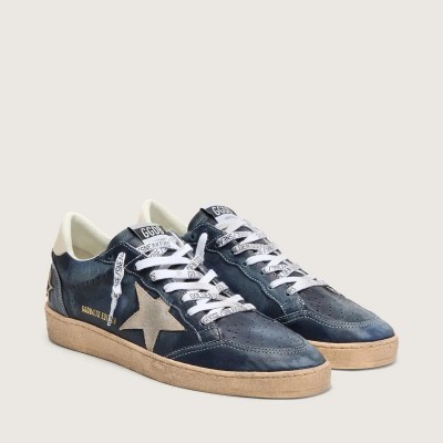 Golden Goose Ball Star Ltd In Dark Blue Leather With Beige Suede Star Golden Goose Ball Star Ltd In Dark Blue Leather With Beige Suede Star
