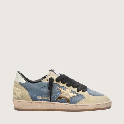 Golden Goose Ball Star Ltd In Denim Blue Suede With Metallic Gold Leather Star Golden Goose Ball Star Ltd In Denim Blue Suede With Metallic Gold Leather Star