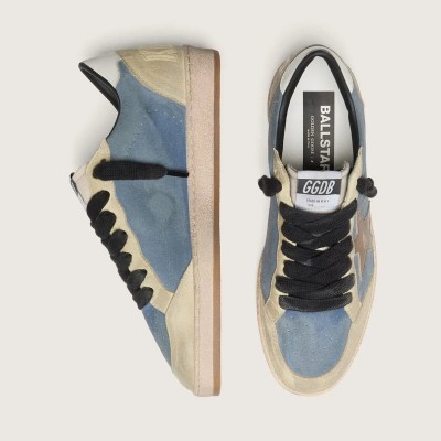 Golden Goose Ball Star Ltd In Denim Blue Suede With Metallic Gold Leather Star Golden Goose Ball Star Ltd In Denim Blue Suede With Metallic Gold Leather Star