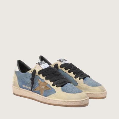 Golden Goose Ball Star Ltd In Denim Blue Suede With Metallic Gold Leather Star Golden Goose Ball Star Ltd In Denim Blue Suede With Metallic Gold Leather Star
