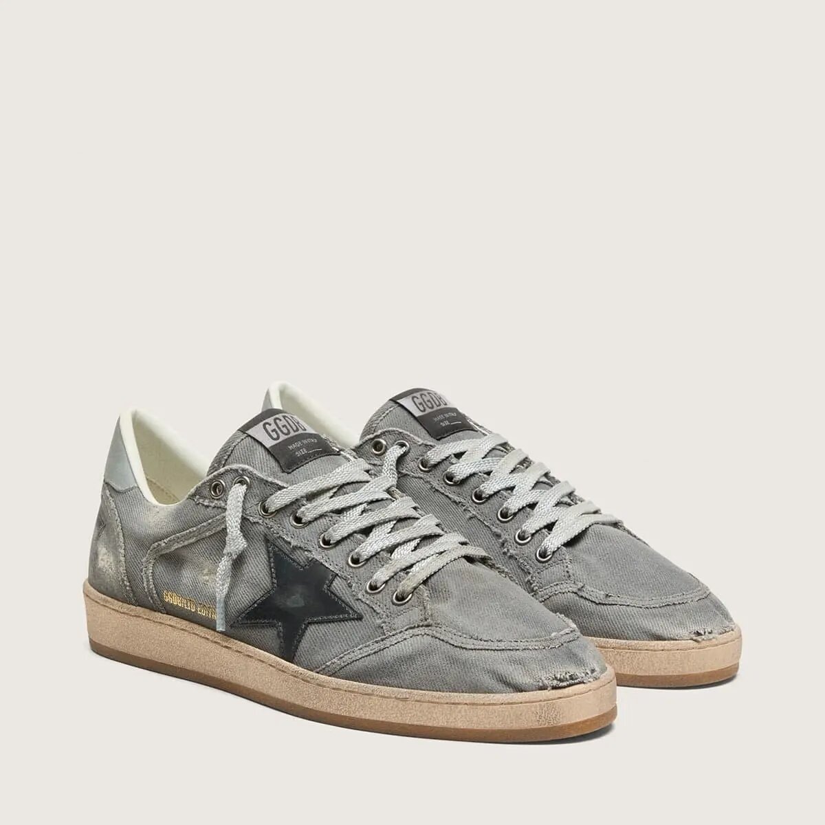 Golden Goose Ball Star Ltd In Gray Denim With Black Leather Star Golden Goose Ball Star Ltd In Gray Denim With Black Leather Star