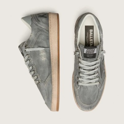 Golden Goose Ball Star Ltd In Gray Denim With Black Leather Star Golden Goose Ball Star Ltd In Gray Denim With Black Leather Star