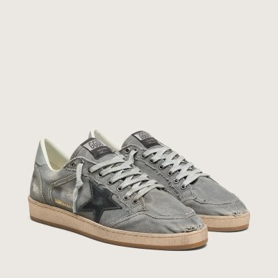 Golden Goose Ball Star Ltd In Gray Denim With Black Leather Star Golden Goose Ball Star Ltd In Gray Denim With Black Leather Star