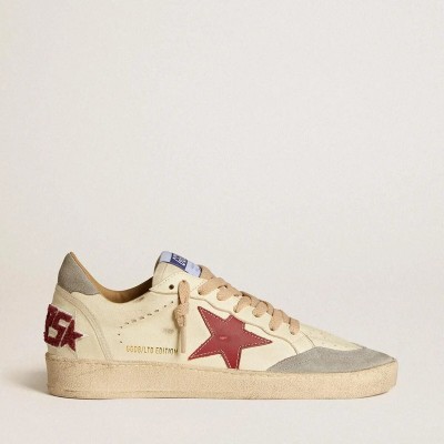 Golden Goose Ball Star Ltd In Nappa Leather With Red Leather Star And Gray Suede Heel Tab Golden Goose Ball Star Ltd In Nappa Leather With Red Leather Star And Gray Suede Heel Tab