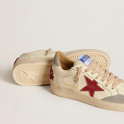 Golden Goose Ball Star Ltd In Nappa Leather With Red Leather Star And Gray Suede Heel Tab Golden Goose Ball Star Ltd In Nappa Leather With Red Leather Star And Gray Suede Heel Tab