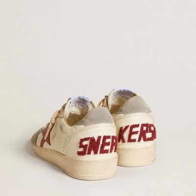 Golden Goose Ball Star Ltd In Nappa Leather With Red Leather Star And Gray Suede Heel Tab Golden Goose Ball Star Ltd In Nappa Leather With Red Leather Star And Gray Suede Heel Tab