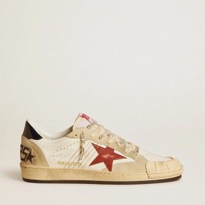 Golden Goose Ball Star Ltd In Nappa Leather With Red Leather Star And Leather Heel Tab Golden Goose Ball Star Ltd In Nappa Leather With Red Leather Star And Leather Heel Tab