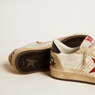 Golden Goose Ball Star Ltd In Nappa Leather With Red Leather Star And Leather Heel Tab Golden Goose Ball Star Ltd In Nappa Leather With Red Leather Star And Leather Heel Tab