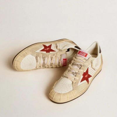 Golden Goose Ball Star Ltd In Nappa Leather With Red Leather Star And Leather Heel Tab Golden Goose Ball Star Ltd In Nappa Leather With Red Leather Star And Leather Heel Tab