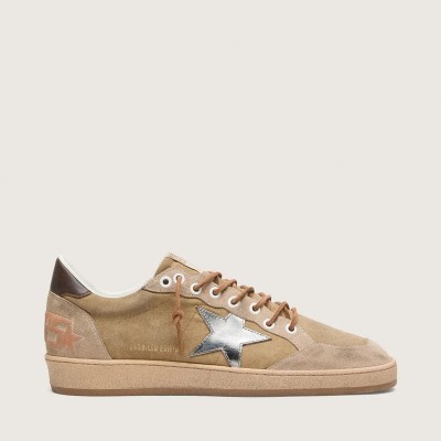 Golden Goose Ball Star Ltd In Tobacco Suede With Silver Star Golden Goose Ball Star Ltd In Tobacco Suede With Silver Star