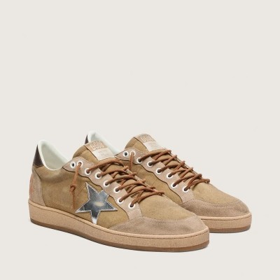 Golden Goose Ball Star Ltd In Tobacco Suede With Silver Star Golden Goose Ball Star Ltd In Tobacco Suede With Silver Star