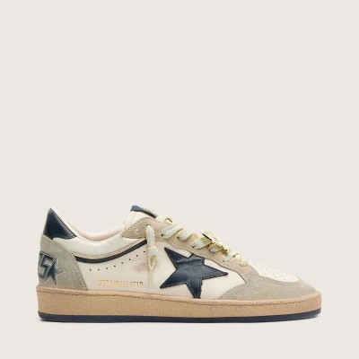 Golden Goose Ball Star Ltd In White Leather And Light Grey Suede With Dark Blue Star And Skins Golden Goose Ball Star Ltd In White Leather And Light Grey Suede With Dark Blue Star And Skins