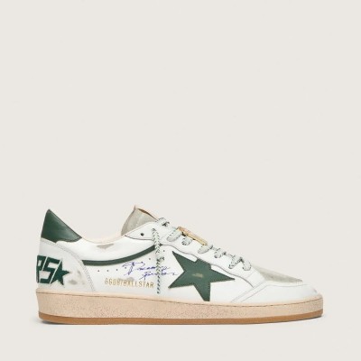 Golden Goose Ball Star Ltd In White Leather With Green Star And Skins Golden Goose Ball Star Ltd In White Leather With Green Star And Skins