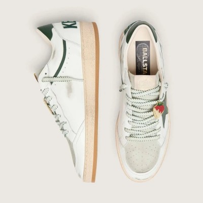 Golden Goose Ball Star Ltd In White Leather With Green Star And Skins Golden Goose Ball Star Ltd In White Leather With Green Star And Skins