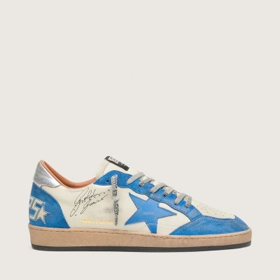 Golden Goose Ball Star Ltd In White Leather With Light Blue Leather Star Golden Goose Ball Star Ltd In White Leather With Light Blue Leather Star