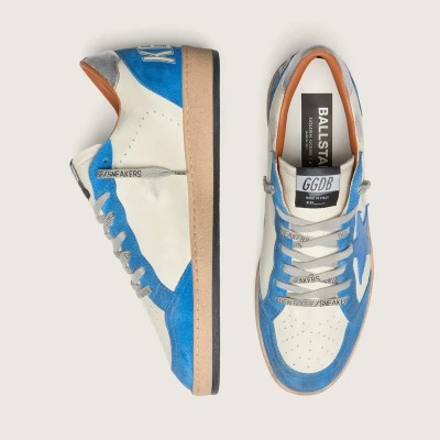 Golden Goose Ball Star Ltd In White Leather With Light Blue Leather Star Golden Goose Ball Star Ltd In White Leather With Light Blue Leather Star