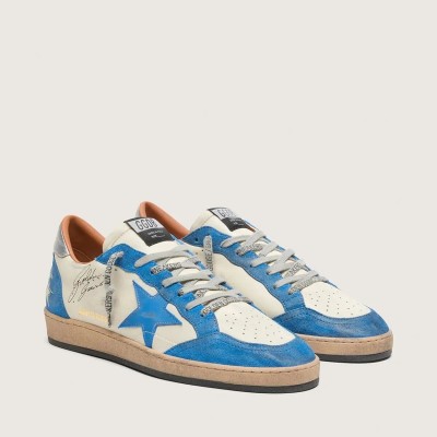Golden Goose Ball Star Ltd In White Leather With Light Blue Leather Star Golden Goose Ball Star Ltd In White Leather With Light Blue Leather Star