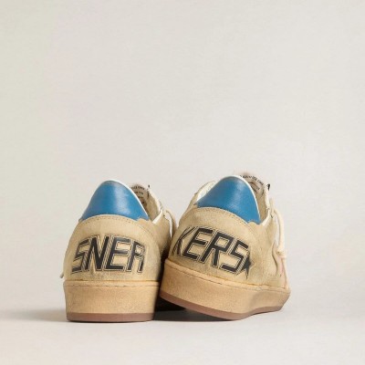 Golden Goose Ball Star In Beige Suede With Coral Leather Star And Blue Nappa Heel Tab Golden Goose Ball Star In Beige Suede With Coral Leather Star And Blue Nappa Heel Tab