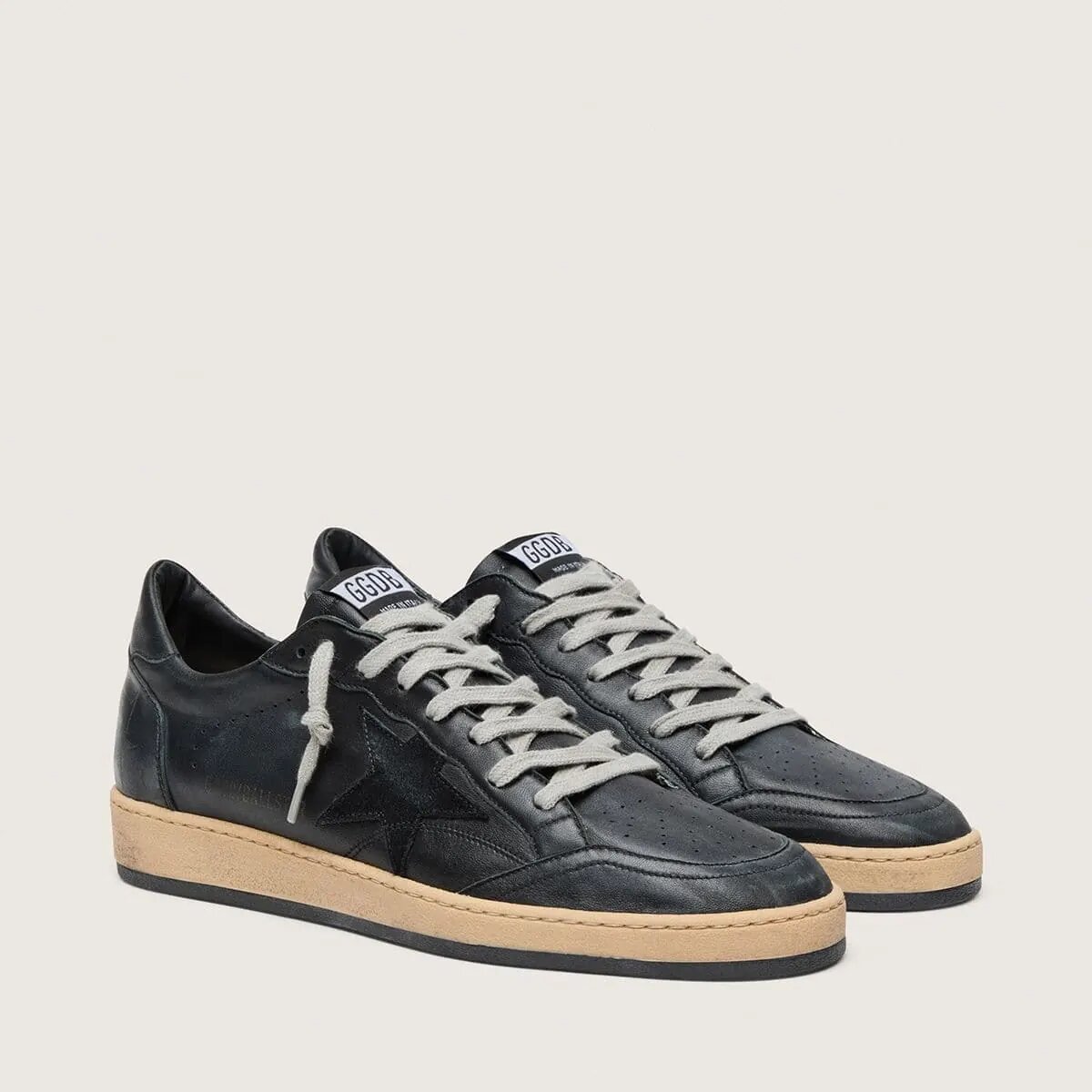 Golden Goose Ball Star In Black Nappa With Suede Star And Nappa Heel Tab Golden Goose Ball Star In Black Nappa With Suede Star And Nappa Heel Tab