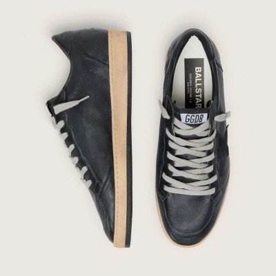 Golden Goose Ball Star In Black Nappa With Suede Star And Nappa Heel Tab Golden Goose Ball Star In Black Nappa With Suede Star And Nappa Heel Tab