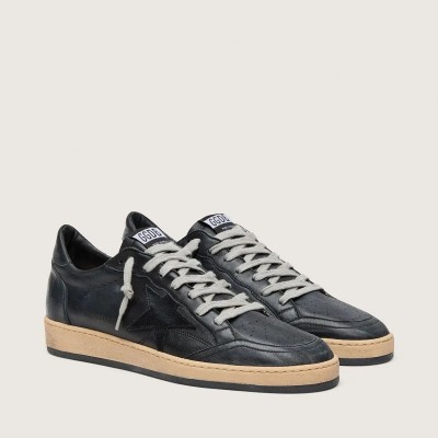 Golden Goose Ball Star In Black Nappa With Suede Star And Nappa Heel Tab Golden Goose Ball Star In Black Nappa With Suede Star And Nappa Heel Tab