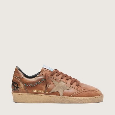 Golden Goose Ball Star In Brown Leather With Beige Suede Star And Beads Golden Goose Ball Star In Brown Leather With Beige Suede Star And Beads