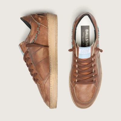 Golden Goose Ball Star In Brown Leather With Beige Suede Star And Beads Golden Goose Ball Star In Brown Leather With Beige Suede Star And Beads