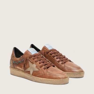 Golden Goose Ball Star In Brown Leather With Beige Suede Star And Beads Golden Goose Ball Star In Brown Leather With Beige Suede Star And Beads