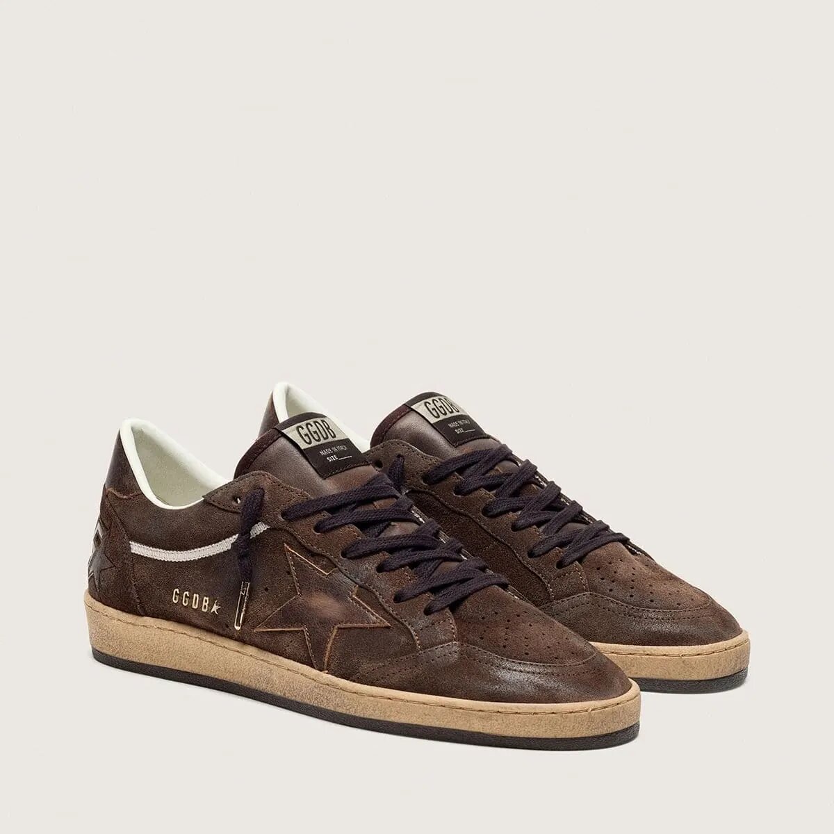 Golden Goose Ball Star In Brown Suede With Brown Leather Star And Heel Tab Golden Goose Ball Star In Brown Suede With Brown Leather Star And Heel Tab