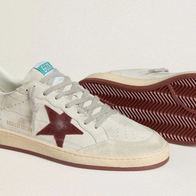Golden Goose Ball Star In Crocodile-Print Nubuck With Burgundy Suede Star Golden Goose Ball Star In Crocodile-Print Nubuck With Burgundy Suede Star