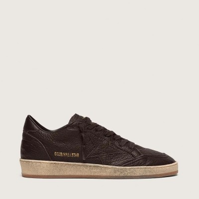 Golden Goose Ball Star In Dark Brown Leather With Tone-On-Tone Leather Star Golden Goose Ball Star In Dark Brown Leather With Tone-On-Tone Leather Star