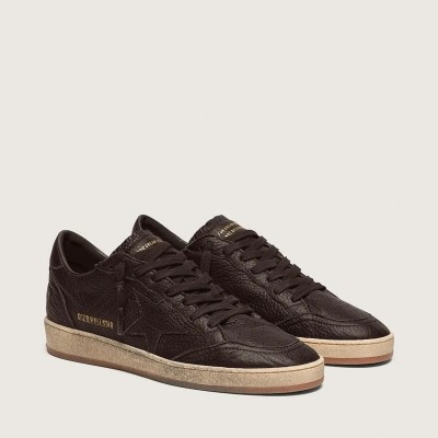 Golden Goose Ball Star In Dark Brown Leather With Tone-On-Tone Leather Star Golden Goose Ball Star In Dark Brown Leather With Tone-On-Tone Leather Star