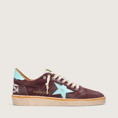 Golden Goose Ball Star In Dark Red Suede With Light Blue Star And Heel Tab Golden Goose Ball Star In Dark Red Suede With Light Blue Star And Heel Tab