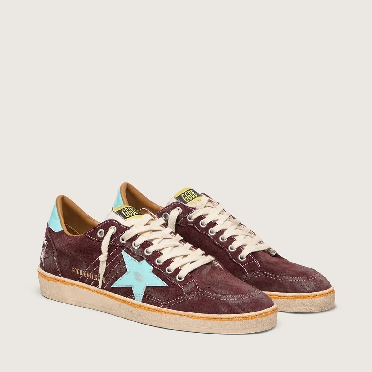 Golden Goose Ball Star In Dark Red Suede With Light Blue Star And Heel Tab Golden Goose Ball Star In Dark Red Suede With Light Blue Star And Heel Tab
