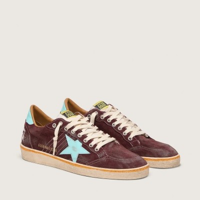 Golden Goose Ball Star In Dark Red Suede With Light Blue Star And Heel Tab Golden Goose Ball Star In Dark Red Suede With Light Blue Star And Heel Tab