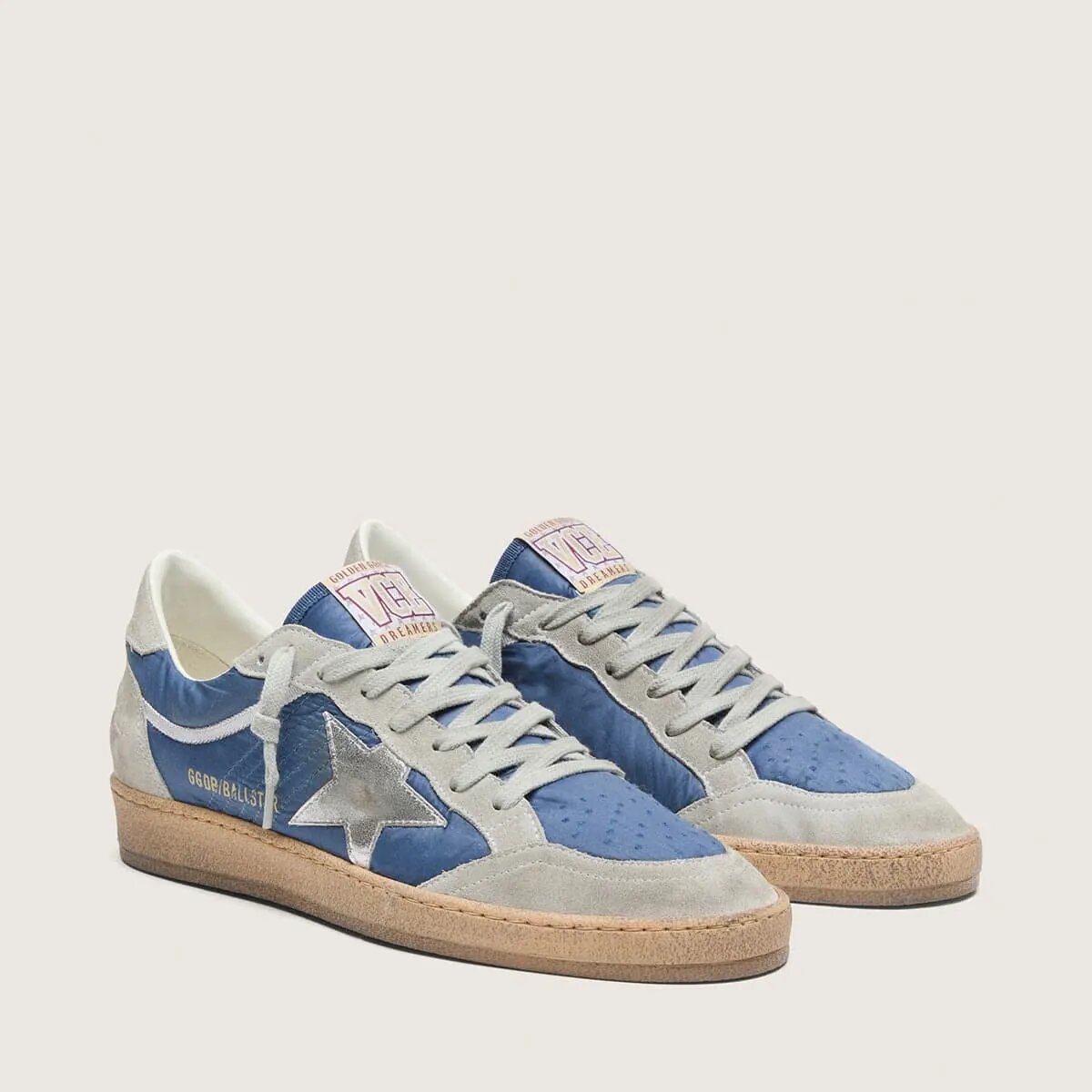 Golden Goose Ball Star In Denim-Blue Nylon With Light Gray Suede Inserts And Metallic Silver Leather Star Golden Goose Ball Star In Denim-Blue Nylon With Light Gray Suede Inserts And Metallic Silver Leather Star