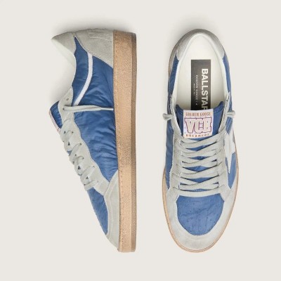 Golden Goose Ball Star In Denim-Blue Nylon With Light Gray Suede Inserts And Metallic Silver Leather Star Golden Goose Ball Star In Denim-Blue Nylon With Light Gray Suede Inserts And Metallic Silver Leather Star